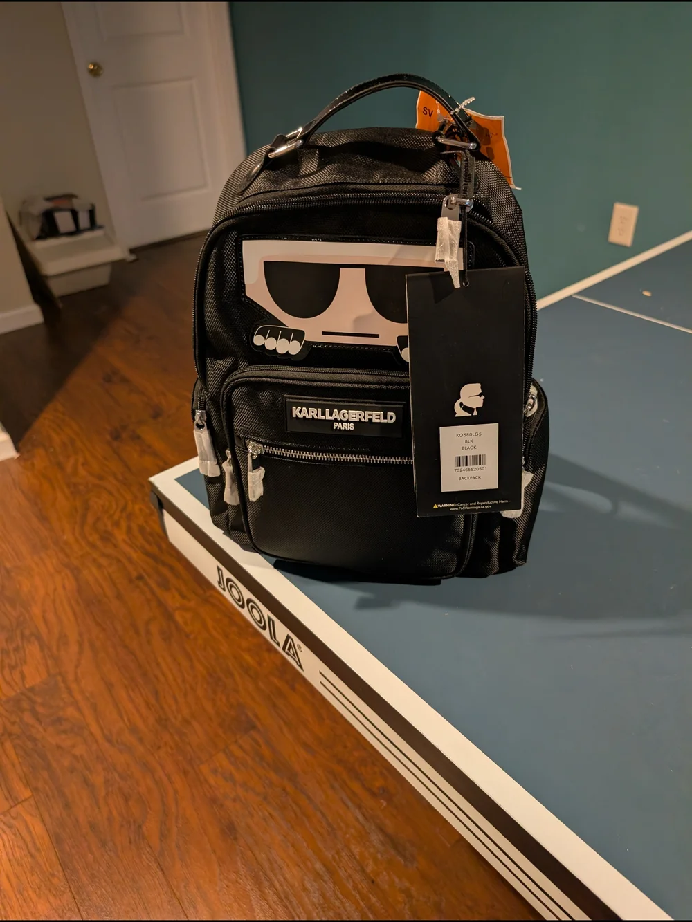 Karl Lagerfeld Black Nylon Backpack with Graphic Logo